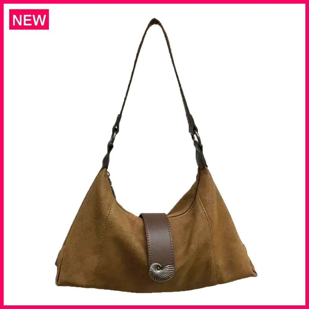 Faux Suede Hobo Tote Shoulder Bag Slouchy Vintage Style